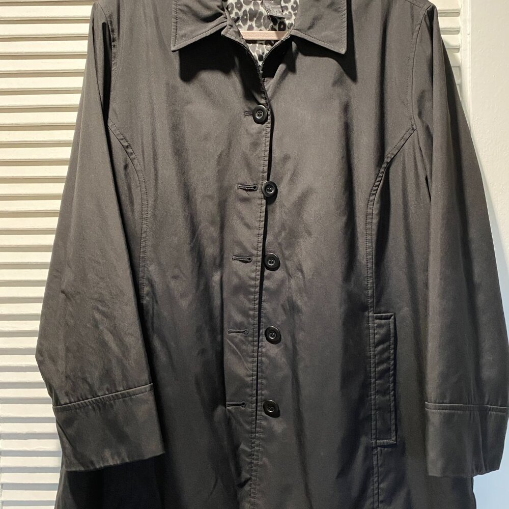 Style & Co Black Button Up Trench Coat Long Sleeves - Picture 2 of 6